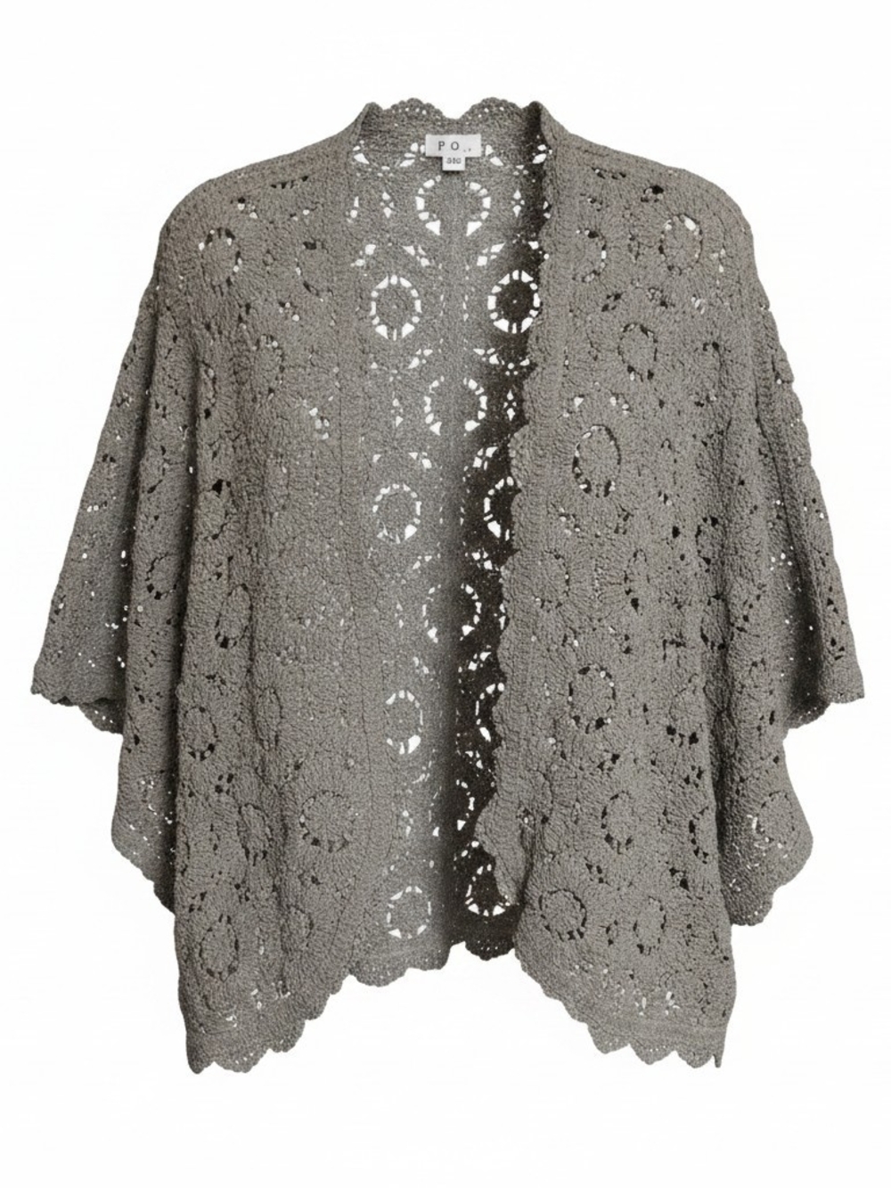 POL Crochet Open-Front Olive   Women's Poncho Cardigan
